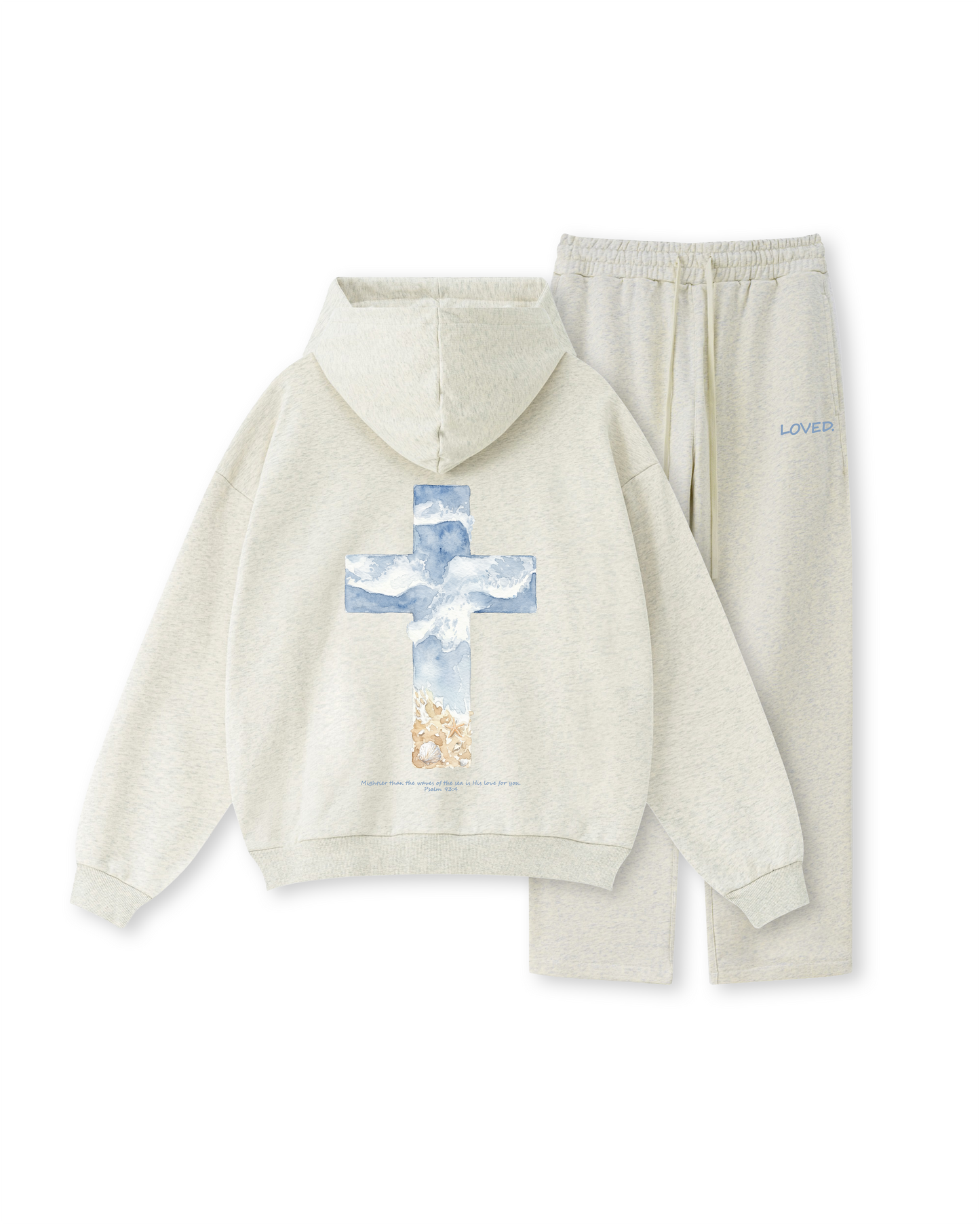 “Mightier Than the Waves” Watercolor Cross Hoodie