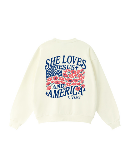 She Loves Jesus and America Too Crewneck