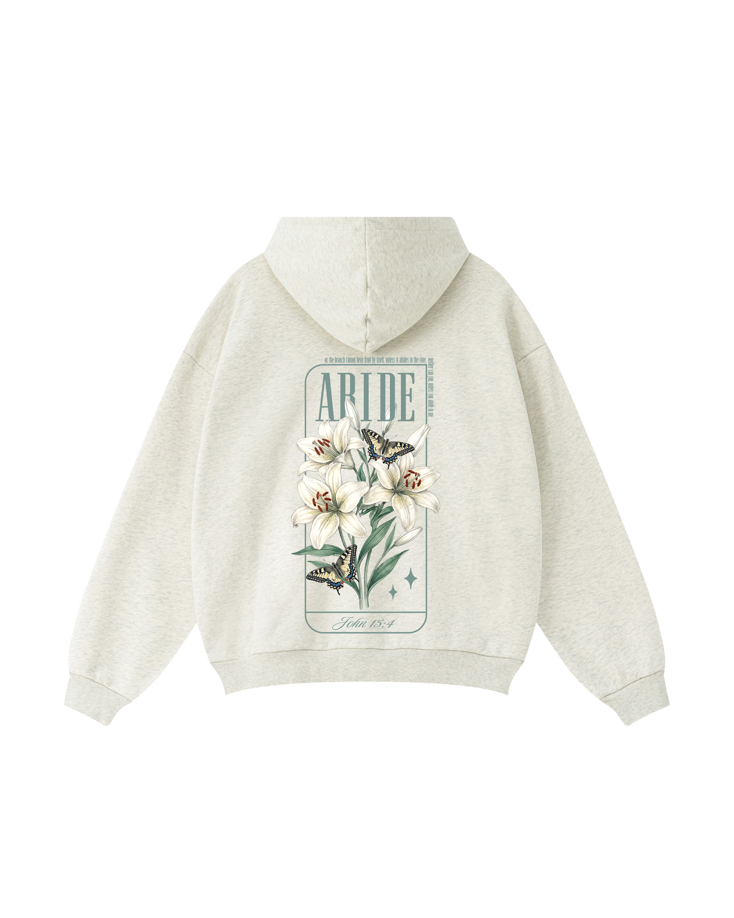 Abide Hoodie – Lily & Butterfly Scripture Graphic (John 15:4)
