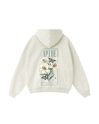 Abide Hoodie – Lily & Butterfly Scripture Graphic (John 15:4)