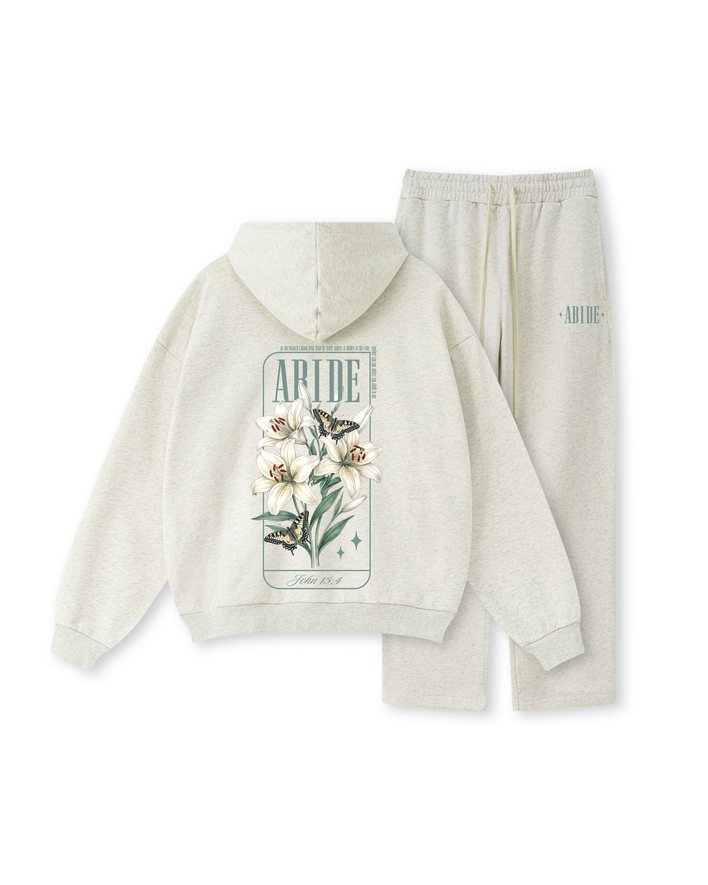 Abide Hoodie – Lily & Butterfly Scripture Graphic (John 15:4)