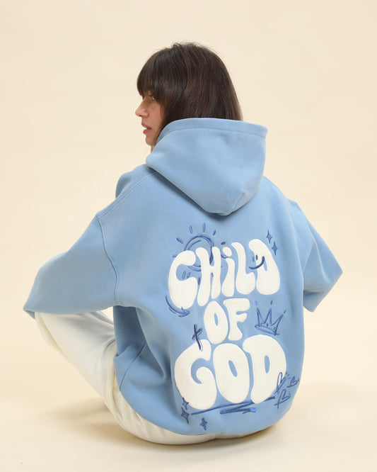 Child of God Embroidered Hoodie – Cozy Faithwear in Sky Blue