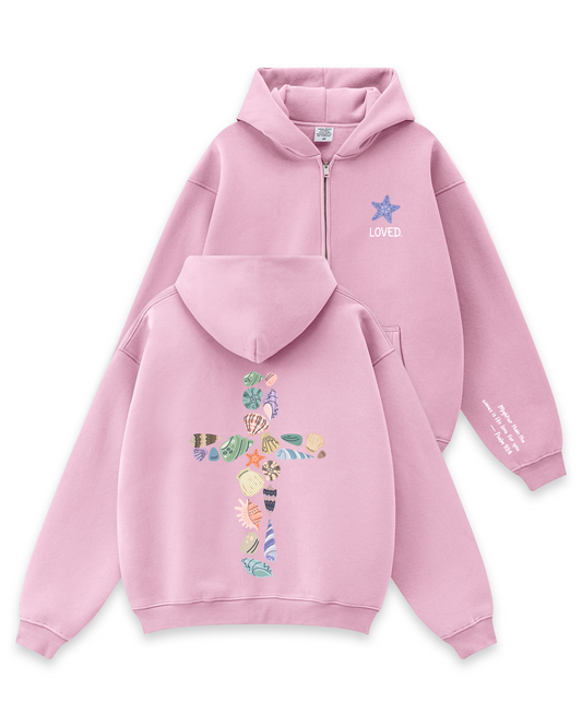 Seashell Cross Zip-Up Hoodie