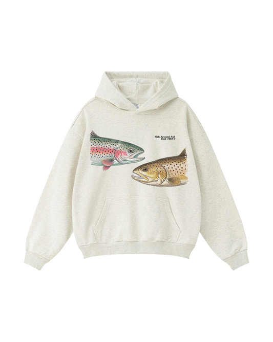 Two Trout, One Current Rainbow & Brown Trout Hoodie