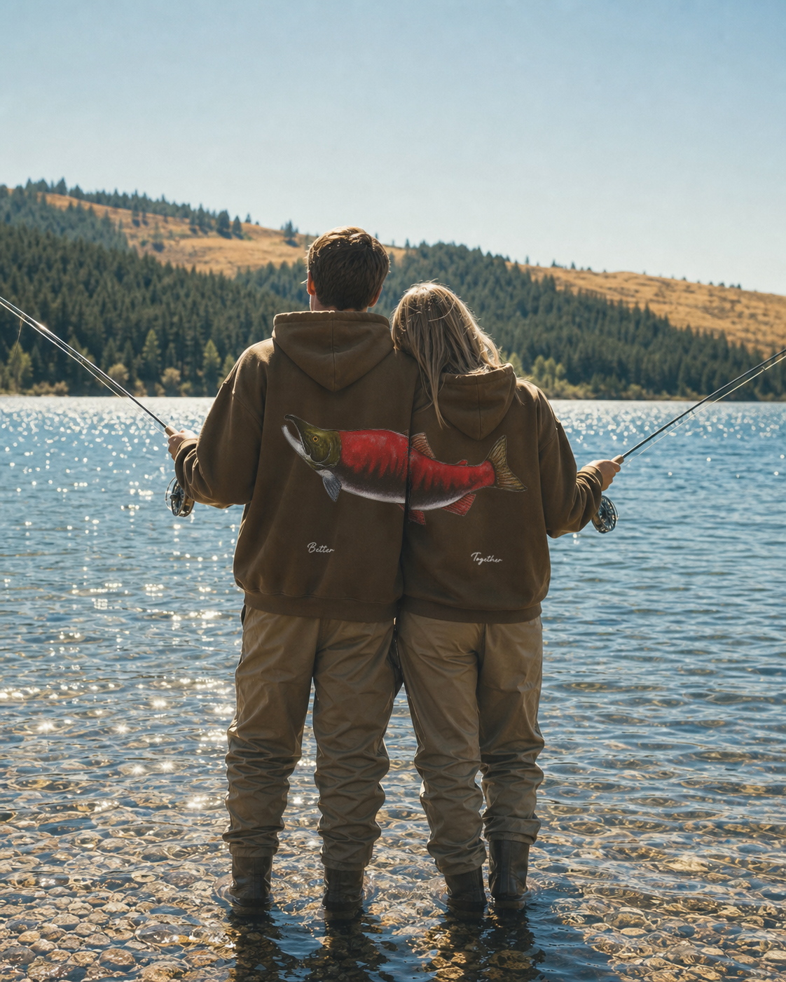 Better Together: Sockeye Salmon Fishing Couple Hoodie Set