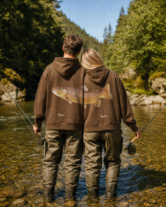 Better Together: Brown Trout Fishing Couple Unisex Hoodie Set
