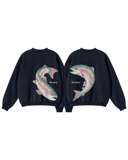 The Catch & The Keeper Rainbow Trout Couple Fishing Crewneck Set