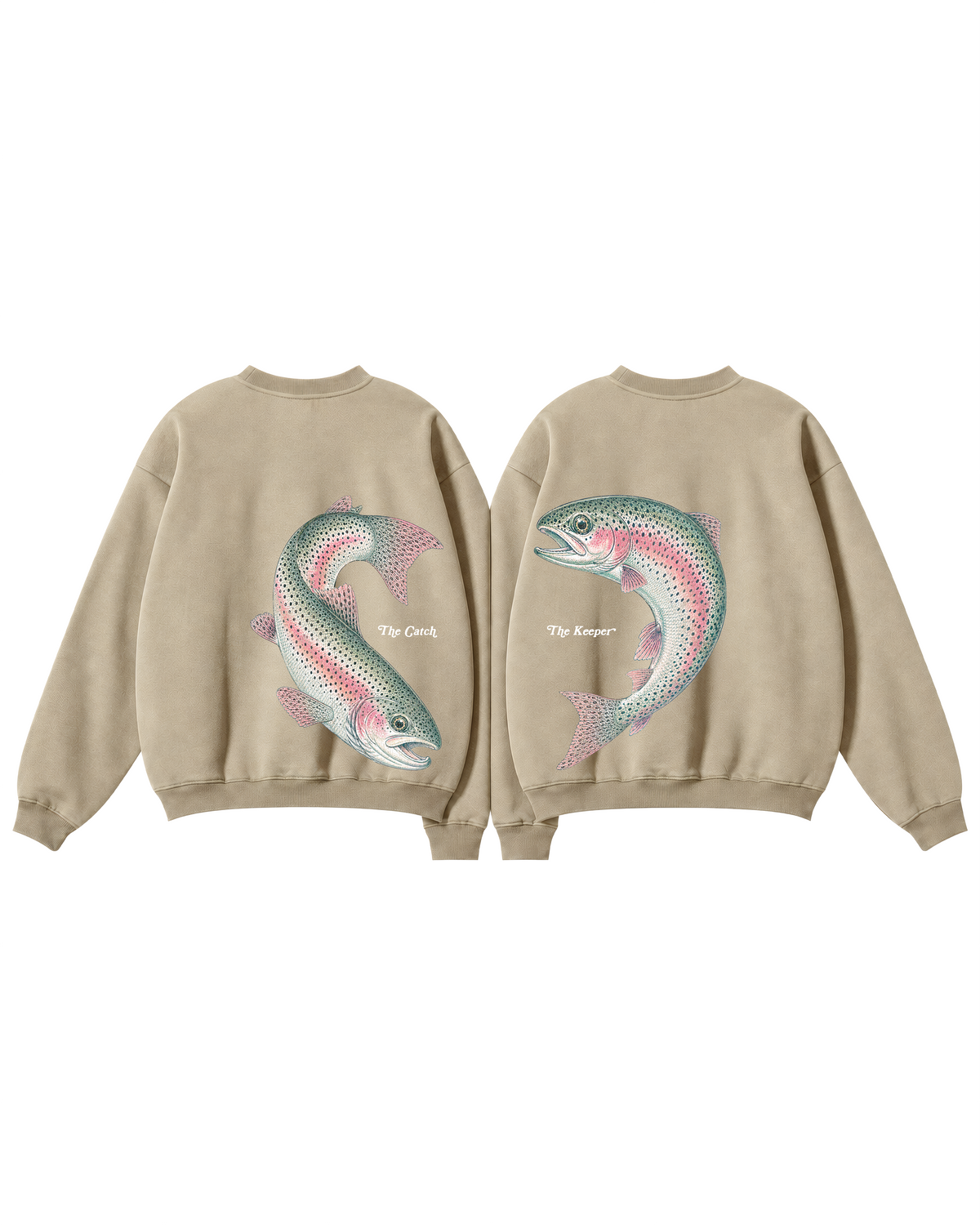 The Catch & The Keeper Rainbow Trout Couple Fishing Crewneck Set