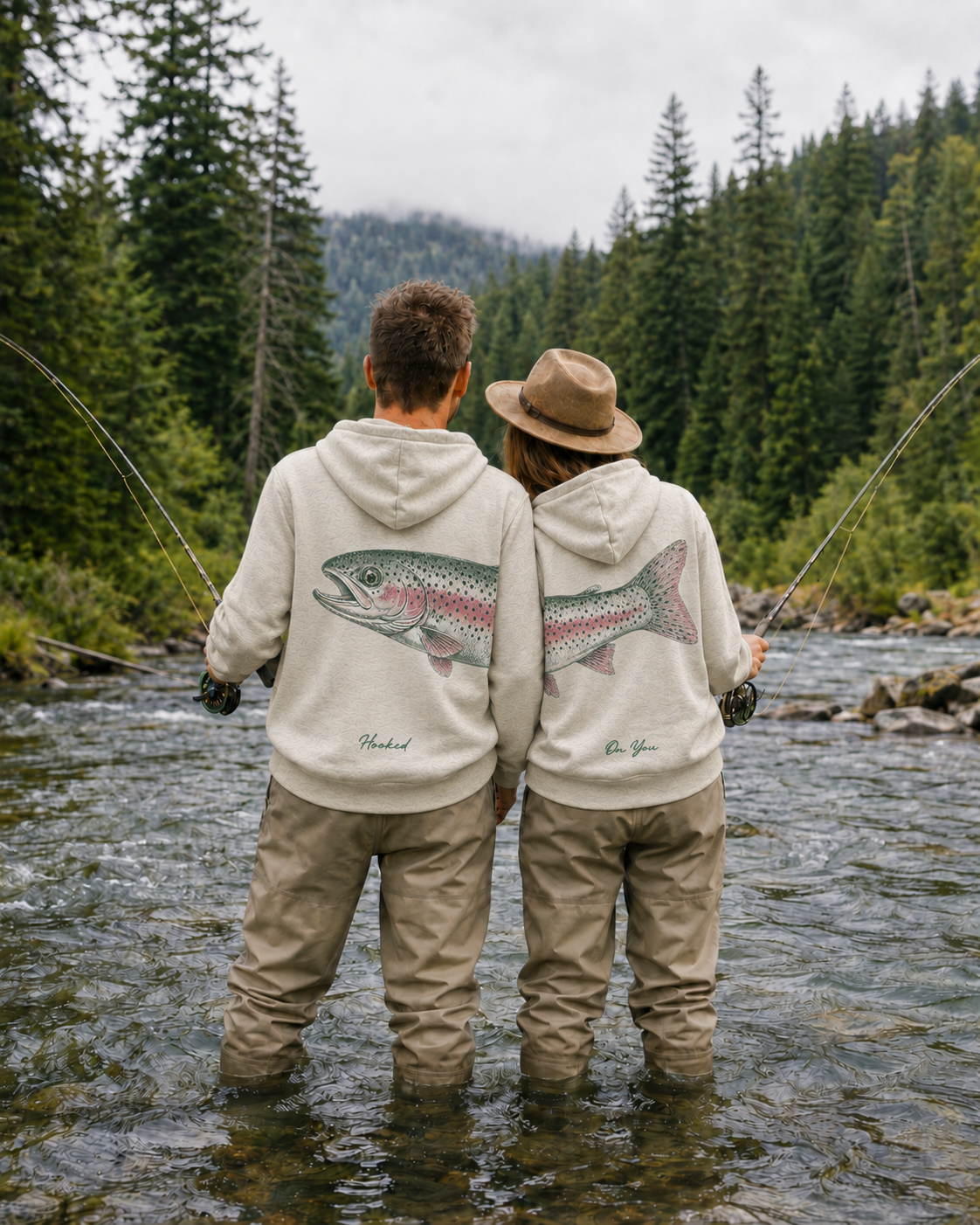 His and Her Fishing  Rainbow Trout Unisex Hoodie Bundle