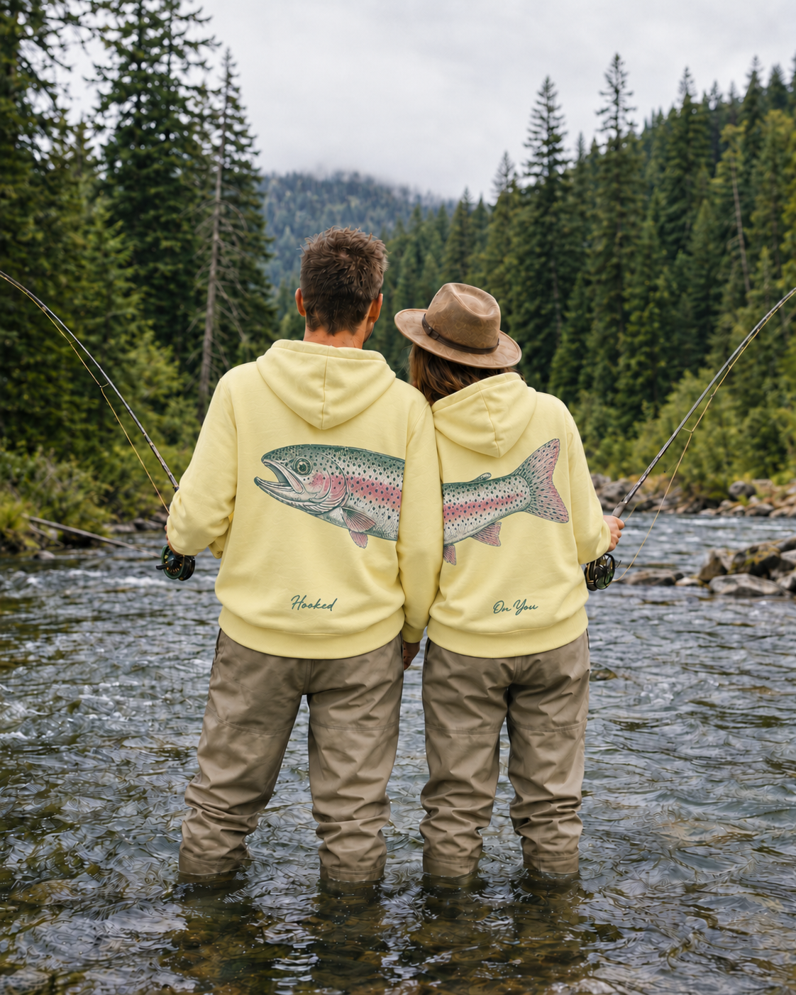 His and Her Fishing  Rainbow Trout Unisex Hoodie Bundle