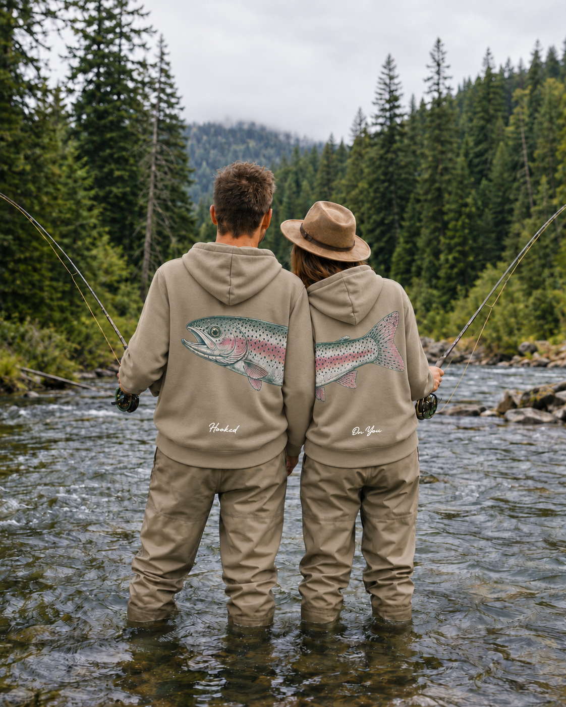 His and Her Fishing  Rainbow Trout Unisex Hoodie Bundle