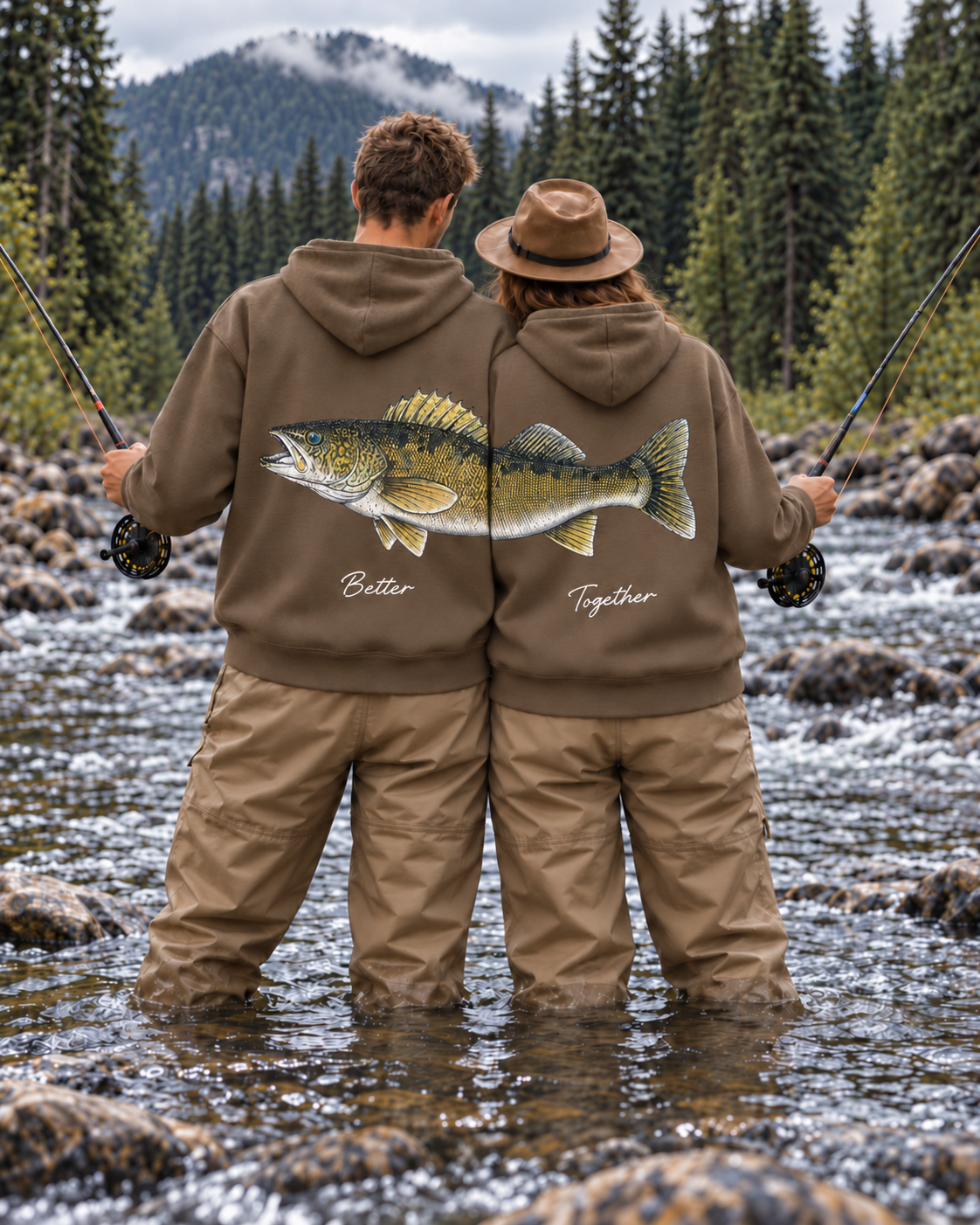 Better Together Walleye Matching Couple Fishing Unisex Hoodie Bundle