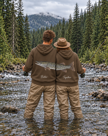 Better Together Muskie Matching Couple Fishing Unisex Hoodie Bundle