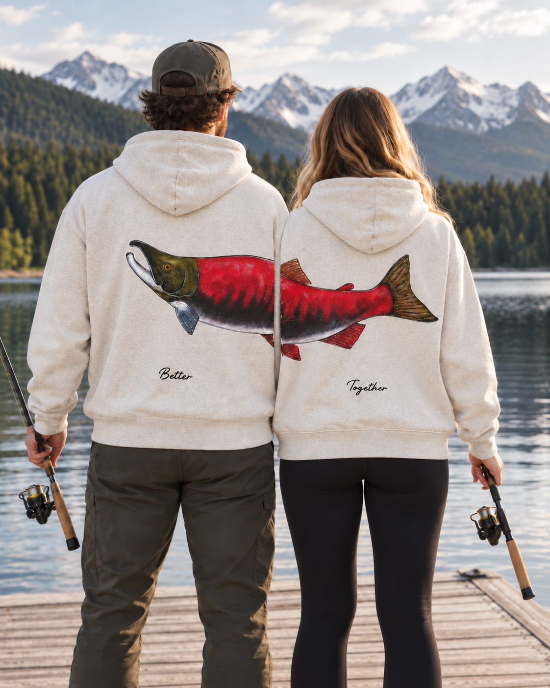 Better Together Sockeye Salmon Matching Couple Fishing Unisex Hoodies Bundle