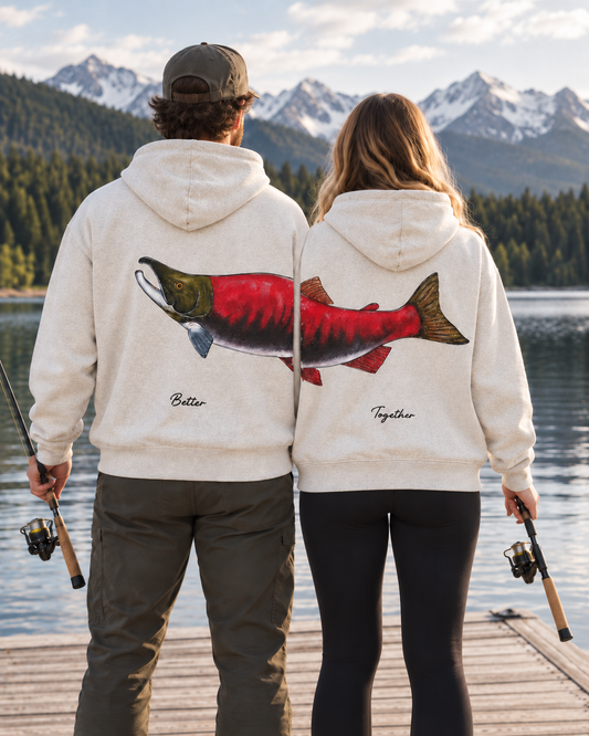 Better Together Sockeye Salmon Matching Couple Fishing Unisex Hoodies Bundle