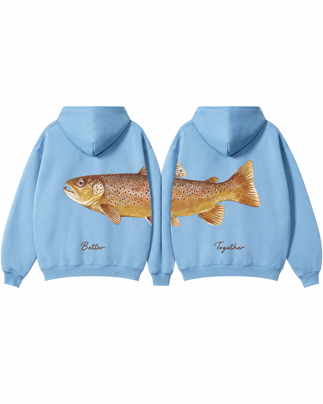 Better Together: Brown Trout Fishing Couple Hoodie Set