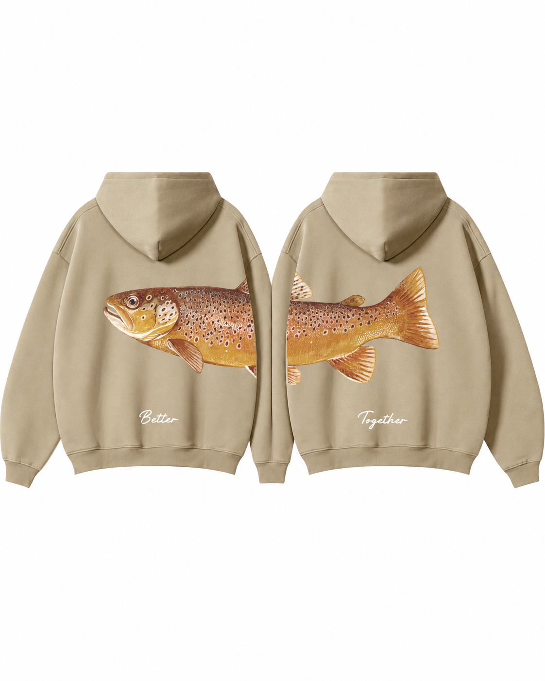 Better Together: Brown Trout Fishing Couple Hoodie Set