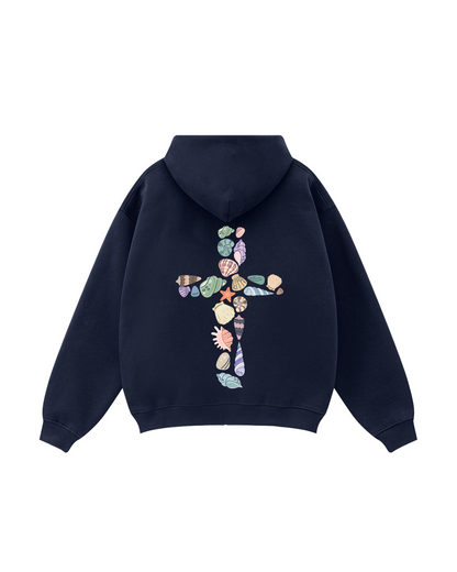 Seashell Cross Zip-Up Hoodie