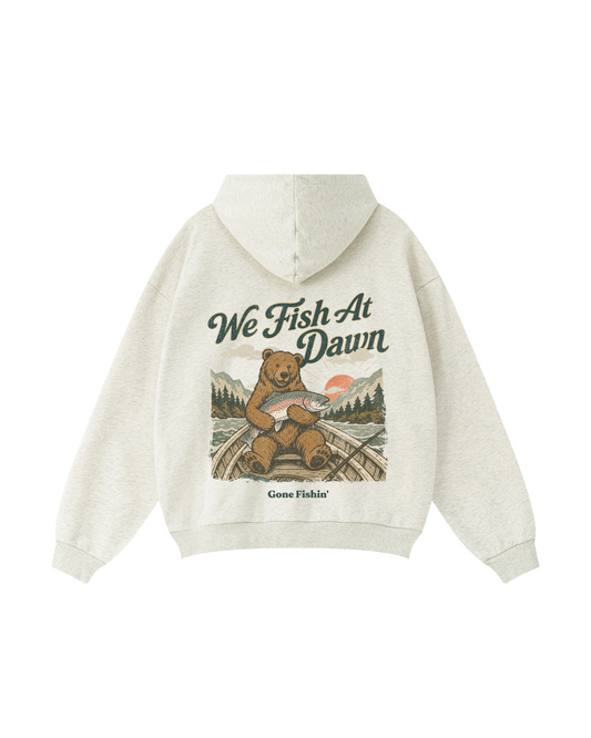 We Fish At Dawn Bear Fishing Hoodie
