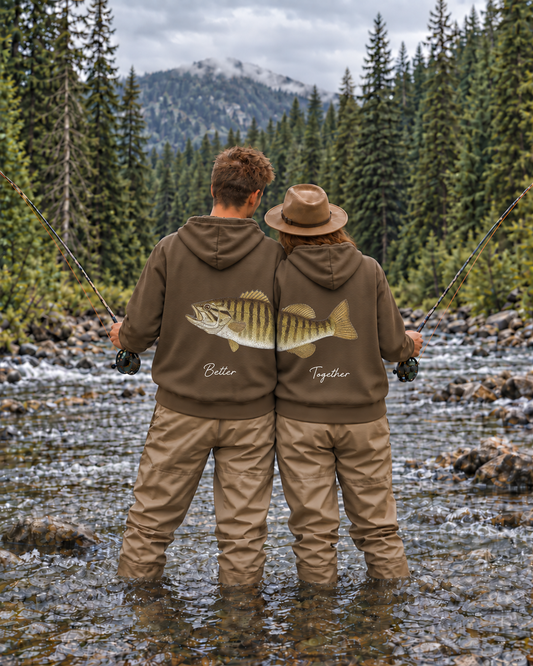 Better Together Smallmouth Bass Matching Fishing Unisex Hoodie Bundle